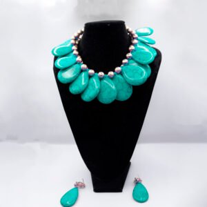TURQUOISE BLUE BEAD LEAFY (CORAL BEADS WITH GOLD BALLS WITHOUT WRIST BEADS)